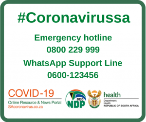 #coronavirussa Emergency hotline 0800 229999 WhatsApp Support Line 0600-123456
